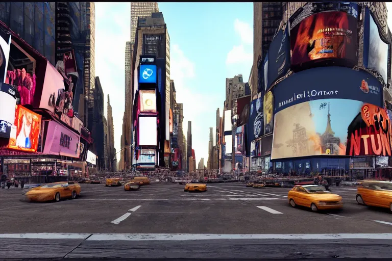 Image similar to actual new York city's time square, witn an open portal to the past showing the same place in 1880, overlay, extremely realistic, 8k, octane render