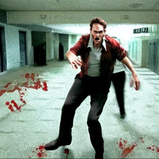 Prompt: Live Action Still of Jerma in Shaun of the Dead, real life, hyperrealistic, ultra realistic, realistic, highly detailed, epic, HD quality, 8k resolution, body and headshot, film still