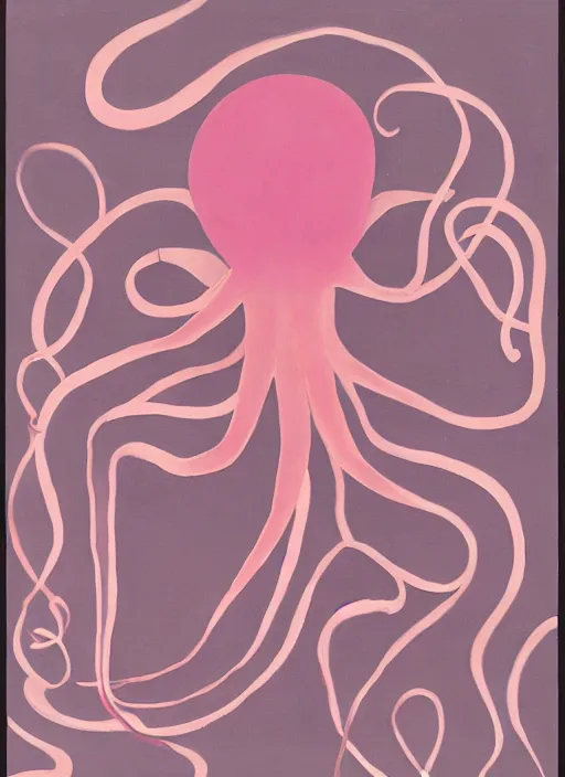 Prompt: pink octopus with minimalistic and aesthetic geometric shapes and patterns, muted color palette, symmetric, symbolist, abstract, spiritual art painting by Hilma At Klint