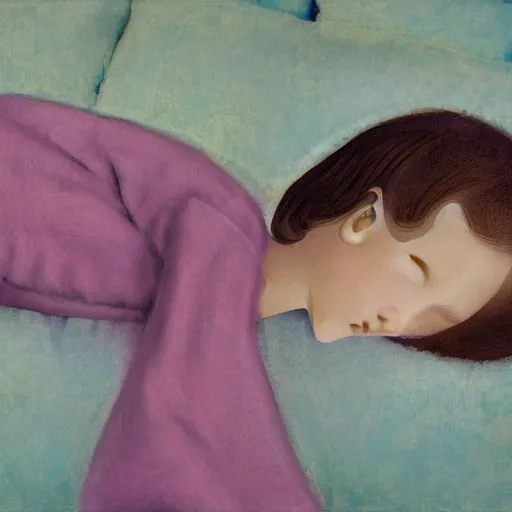 Image similar to little girl in pajama sleeping. digital artwork inspired by pixar movies and balthus, highly detailed, realistic