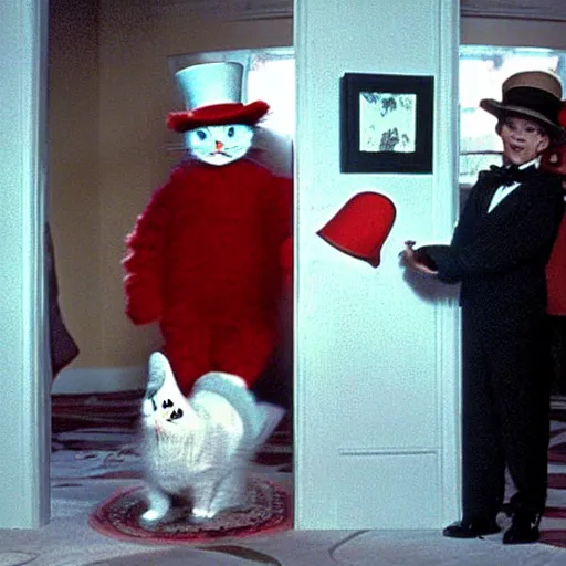 Image similar to live action cat in the hat in the film the shining