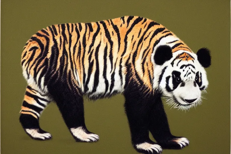 Image similar to panda tiger hybrid animal, portrait by tim eitel