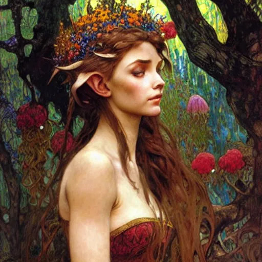 Image similar to head and shoulders portrait of a beautiful elf princess, royo, klimt, miro, vallejo, frazetta, alphonse mucha, greg rutkowski, whealan