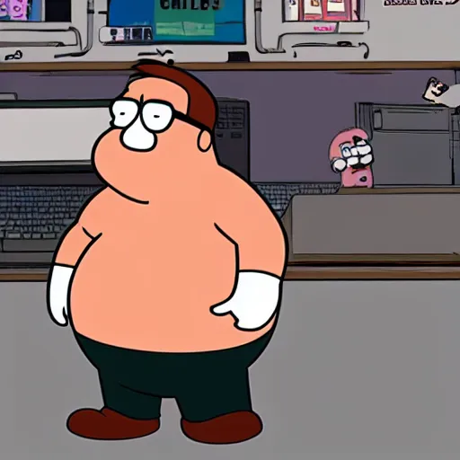 Prompt: found footage of Peter Griffin as a Discord moderator, neckbeard, photograph