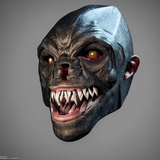 Image similar to a realistic vampire bat steel mask, epic scale, character concept art, face symmetry, intricate accurate details, artstation trending, octane render, cinematic color grading, soft light, rule of thirds, golden ratio, like a professional model, cinematic, 8 k, clear.