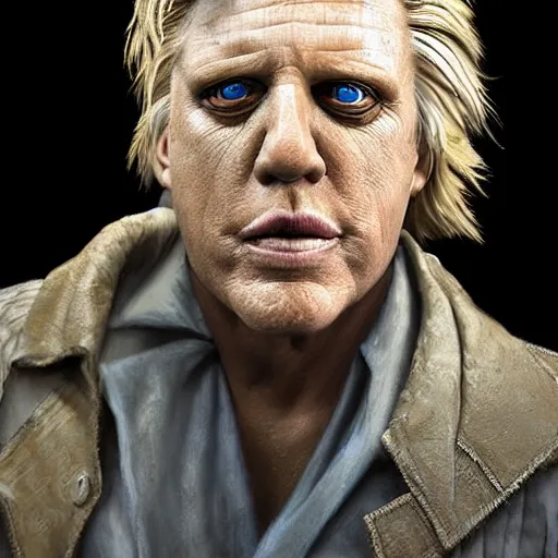 Image similar to hyperrealistic mixed media high resolution painting of Gary Busey as the Emperor from Star Wars, stunning 3d render inspired art by Jamie Salmon and WForrest and Greg Rutkowski, perfect facial symmetry, dim volumetric lighting, 8k octane beautifully detailed render, full body shot, post-processing, extremely hyper-detailed, intricate, epic composition, highly detailed attributes, highly detailed atmosphere, cinematic lighting, masterpiece, trending on artstation, very very detailed, masterpiece, stunning, flawless completion, lifelike texture, perfection,