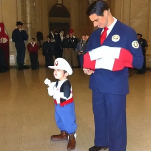 Image similar to Super Mario getting his citizenship at Ellis Island