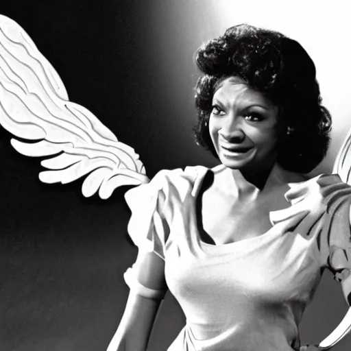 Image similar to nichelle nichols as a heavenly angel in cloud heaven photorealistic fantasy epic