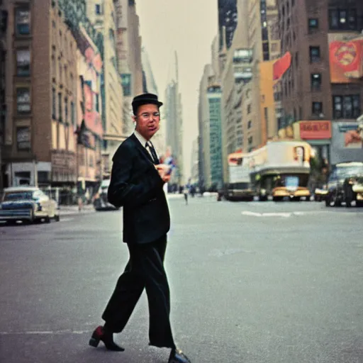 Prompt: analog medium format street photography portrait of an elegant man in new york, 1 9 6 0 s, ultra - detailed! lifelike! portrait featured on unsplash, photographed on colour expired film