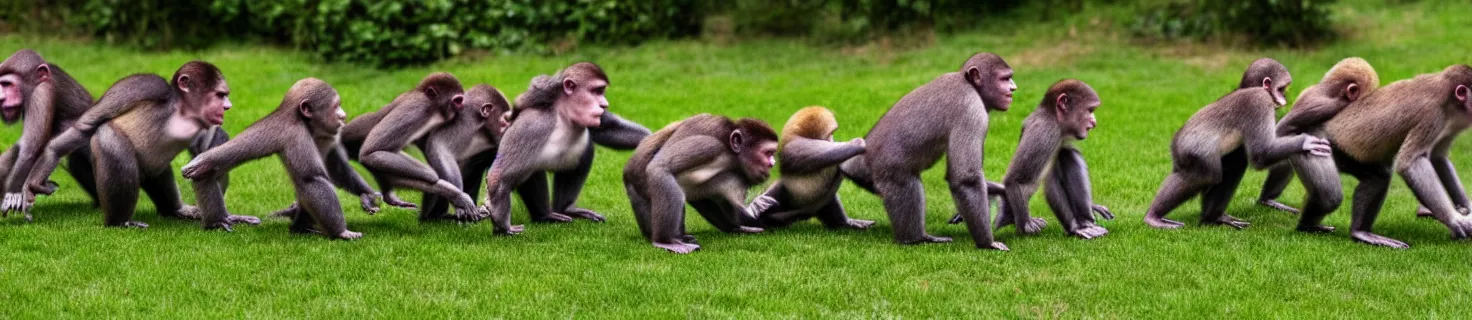 Image similar to a conga line of chunky monkeys
