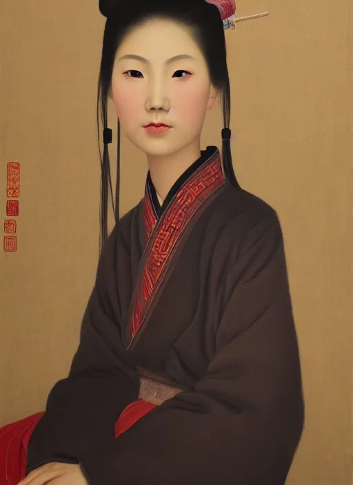 Prompt: portrait of a beautiful chinese girl in old beijing, painting by hun liu, oil on canvas, hyperrealism