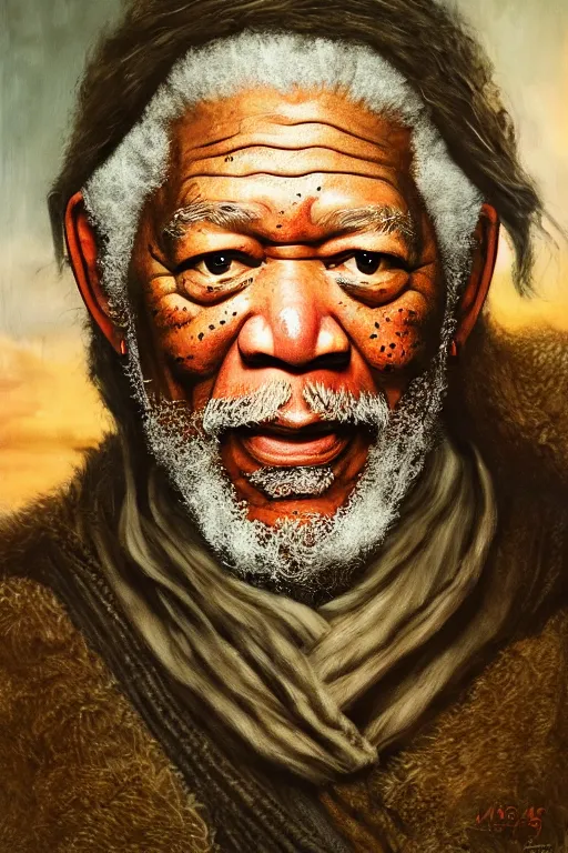 Image similar to morgan freeman starring as gimli in lord of the rings, oil on canvas, intricate, 8 k highly professionally detailed, hdr, cgsociety