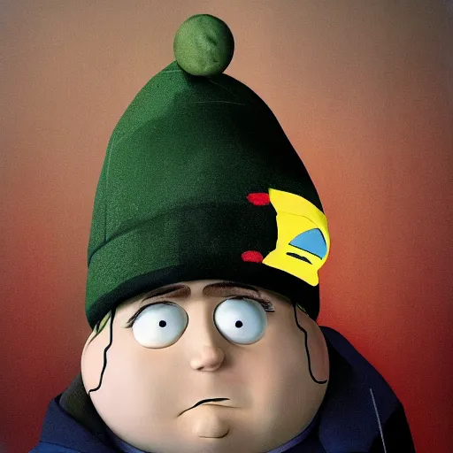 Image similar to hyperrealistic mixed media image of eric cartman, inspired by thomas eakes & greg rutkowski & xiang duan, perfect facial symmetry, dim volumetric lighting, 8 k octane beautifully detailed render, post - processing, extremely hyper - detailed, intricate, epic composition, lifelike attributes, cinematic lighting, masterpiece, trending on artstation, very very detailed, stunning,