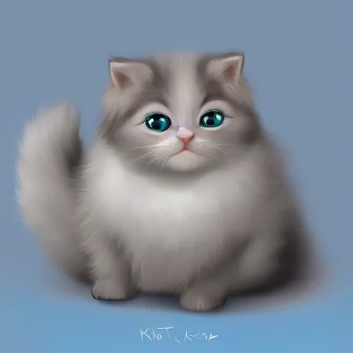 Image similar to cute kitty as a cloud, fluffy, white fur, blue eyes, pixar, concept art, digital art, painting