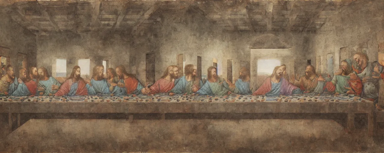 Prompt: the last supper, in brutalist style