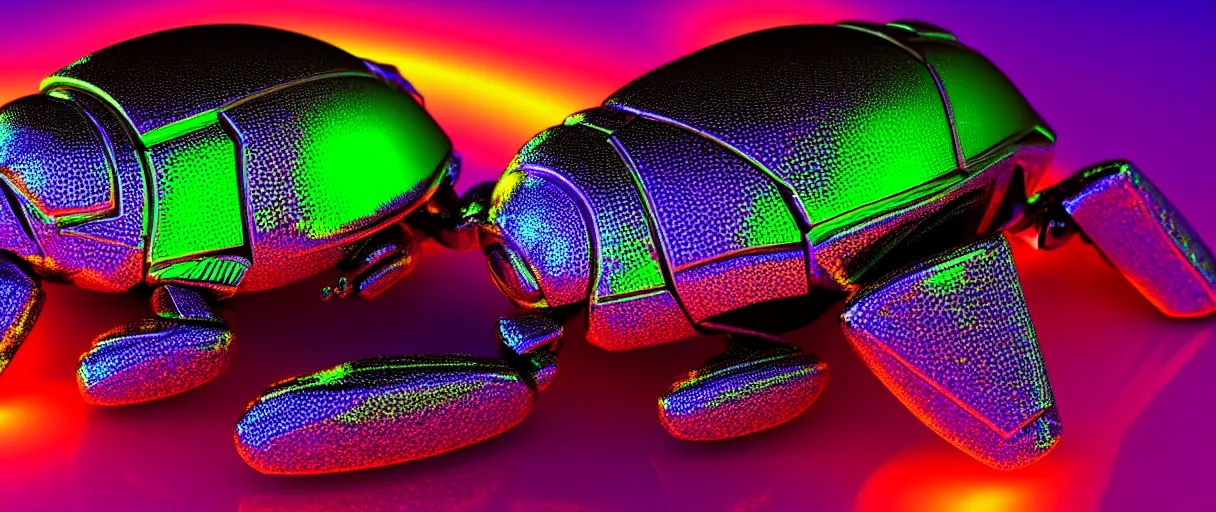 Image similar to highly detailed 3d render holographic cyborg scarab! jeweled gorgeous dramatic neon lighting octane low angle hd 8k sharp shallow depth of field