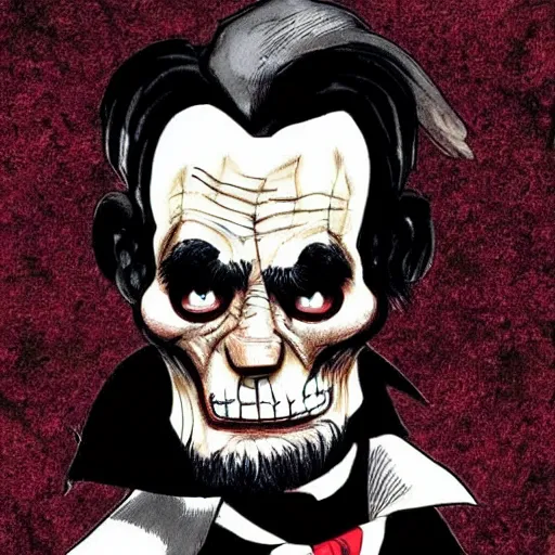Prompt: undead Abraham Lincoln, Marvel comic style, terrifying, halloween