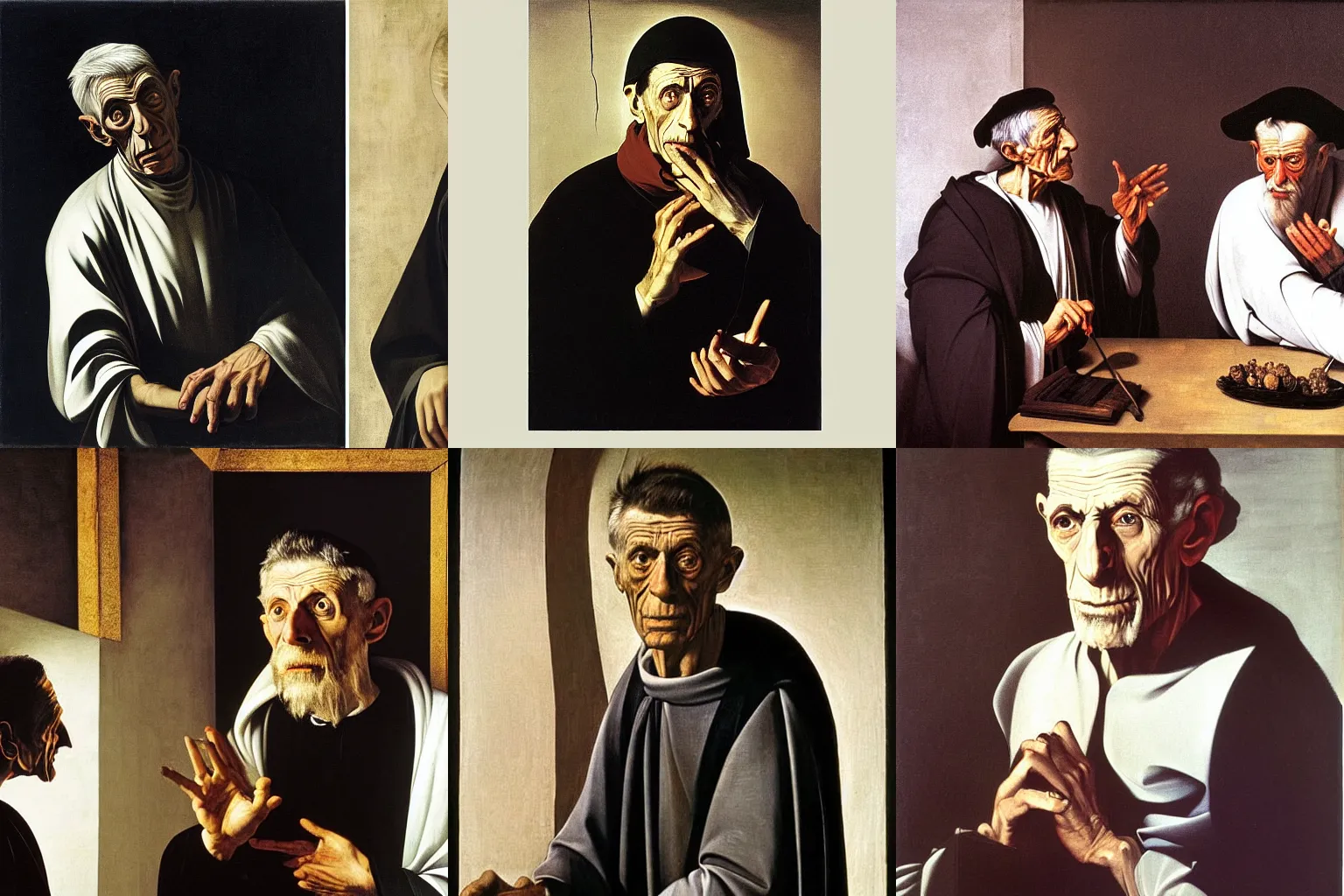 Prompt: painting by Caravaggio showing portrait of Samuel Beckett as holy man