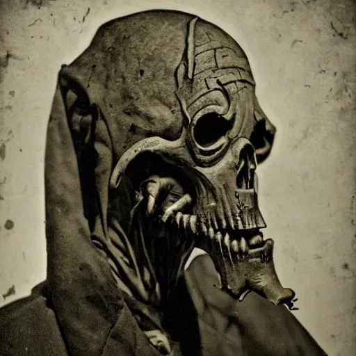 Prompt: 19 century version of thrall from world of fallout ghoul photography by Louis Daguerre