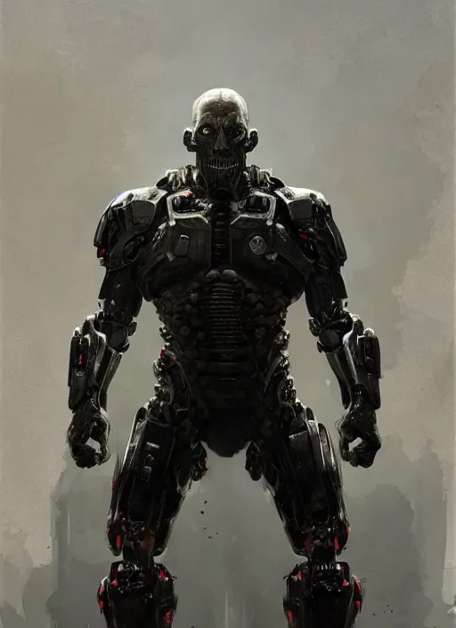 Image similar to michael berryman as victor stone, full body concept, cyborg, borg, strogg, face of a man, terminator, flesh, quake strogg, doom demon, wolfenstein, monstrous, powerful, symmetry, symmetrical, concept art by ruan jia and greg rutkowski