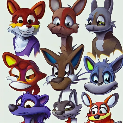 Image similar to colored Pencil drawing of cartoon furry characters, highly detailed