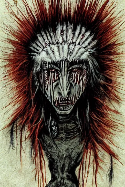 Image similar to mad native american skinwalker artwork by ben templesmith