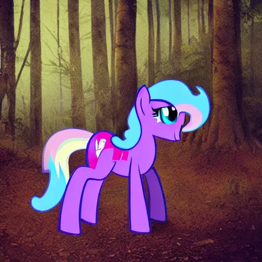 Prompt: photo of real my little pony in the woods feral cryptid