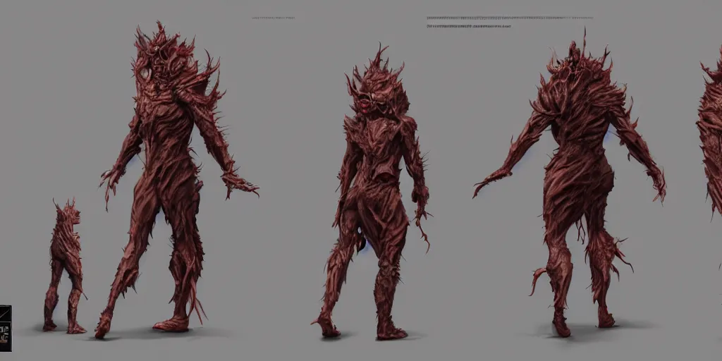 Image similar to flesh and wood mask rogue demon design, character sheet, 3d render, Greg Rutkowski, Zabrocki, Karlkka, Jayison Devadas, Phuoc Quan, trending on Artstation, 8K, ultra wide angle, zenith view, pincushion lens effect