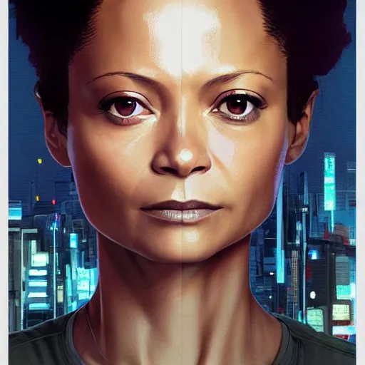 Image similar to thandie newton portrait as manga girl, realistic shaded perfect face, fine details. anime. realistic shaded lighting poster by ilya kuvshinov katsuhiro otomo ghost - in - the - shell, magali villeneuve, artgerm, jeremy lipkin and michael garmash and rob rey