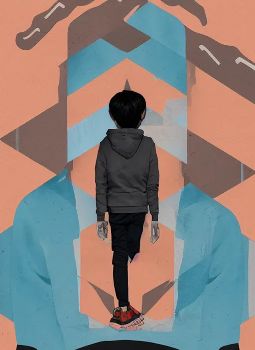 Prompt: symmetry!! portrait of a tan boy with black hair and gray hoodie by sachin teng, organic, cables, matte painting, geometric shapes, hard edges! graffiti, street art