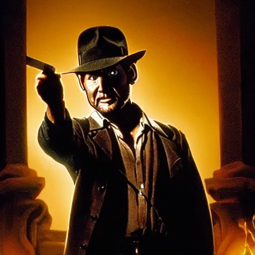 Prompt: indiana jones explores a haunted mansion, detailed, cinematic, shadow, gothic