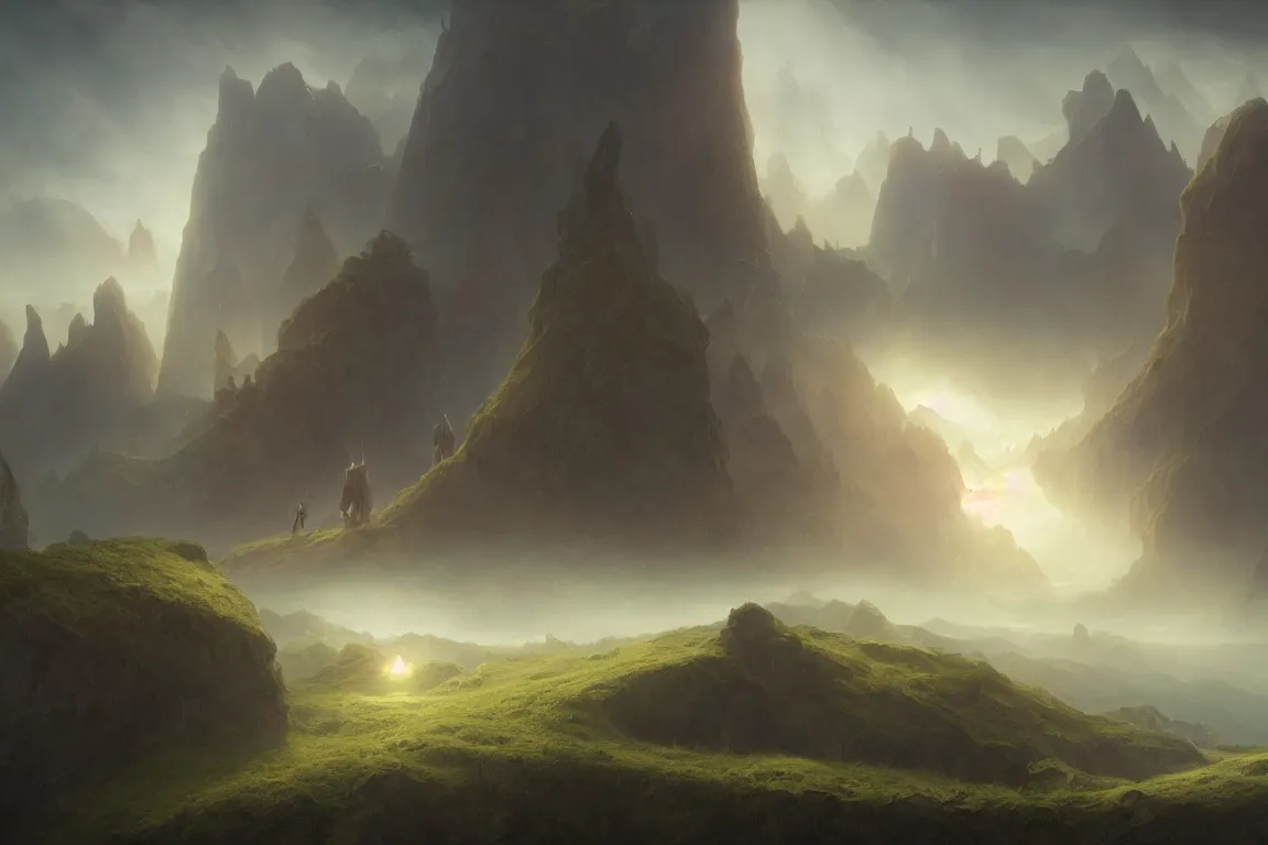 Image similar to ethereal otherworldly landscape concept art by christophe vacher, john howe, filip hodas, mike winkelmann, jessica rossier, andreas rocha, bruce pennington