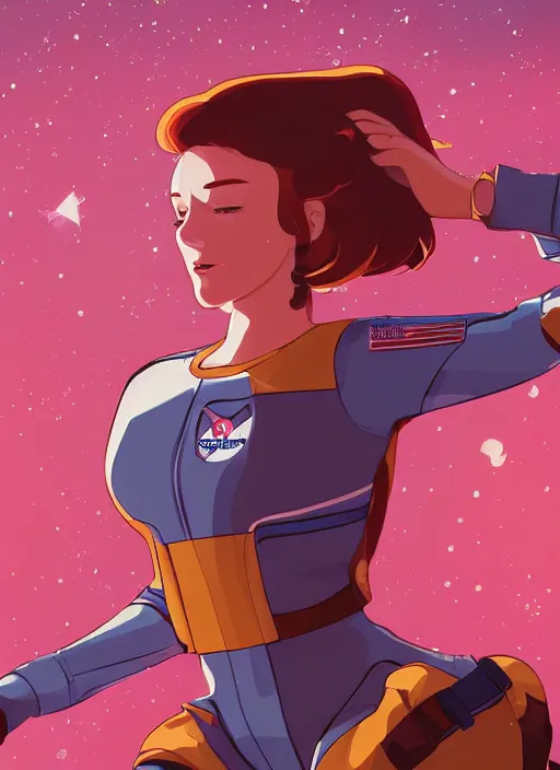 Image similar to a beautiful woman with red hair floating in space. she is an astronaut, wearing a space suit. clean cel shaded vector art. shutterstock. behance hd by lois van baarle, artgerm, helen huang, by makoto shinkai and ilya kuvshinov, rossdraws, illustration, art by ilya kuvshinov