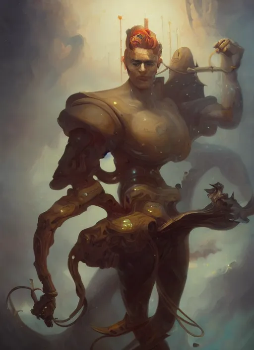 Prompt: close - up portrait of a male sailor with two peglegs and two hook hands, detailed dynamic light painting by peter mohrbacher