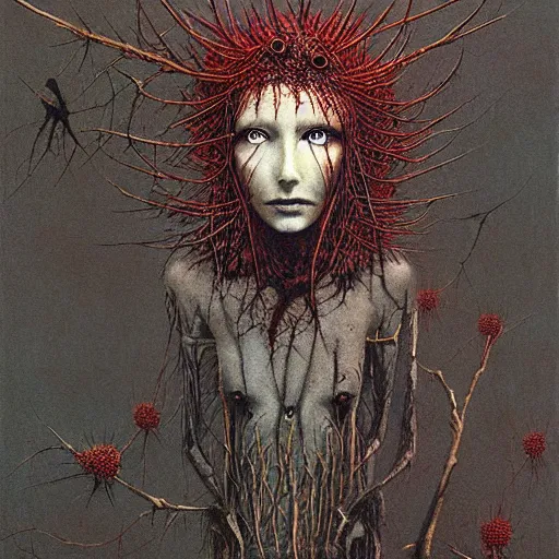 Image similar to crow girl in thorns by Beksinski