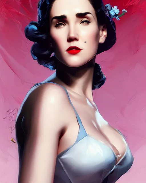Prompt: a pin up and beautiful fashion charming dreamlke jennifer connelly, symmetrical face symmetrical eyes, character art, art by artgerm lau and wlop and and ilya kuvshinov and john singer sargent, rafael albuquerque comic art, hyperdetailed, 8 k realistic, symmetrical, frostbite 3 engine, cryengine, digital art