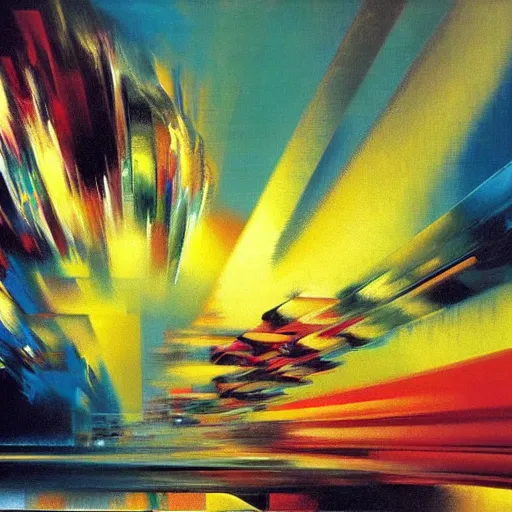 Image similar to abstract art representing momentum, oil painting by john berkey and gabriel dawe, masterwork