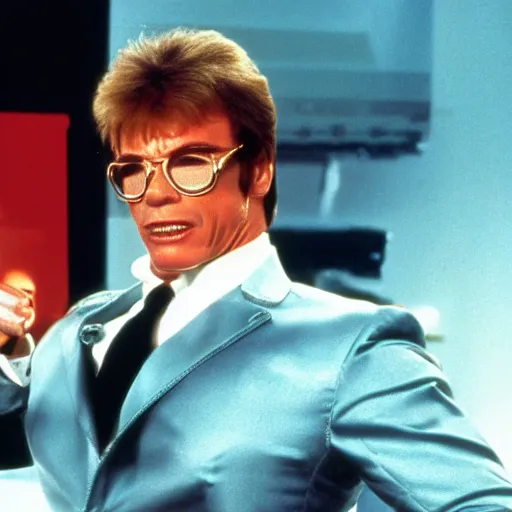 Image similar to arnold schwarzenegger as austin powers, movie still