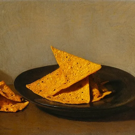 Image similar to Realistic still life of a bowl of doritos, mountain dew, by Fantin-Latour, 1866,