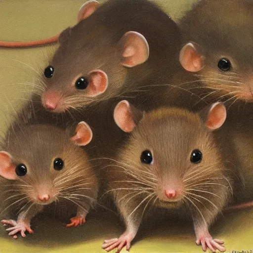 Image similar to an ouroboues of rats, oil painting