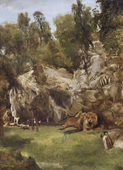 Image similar to artwork painting of a zoo exhibit by eugene von guerard, ivan shishkin, john singer sargent