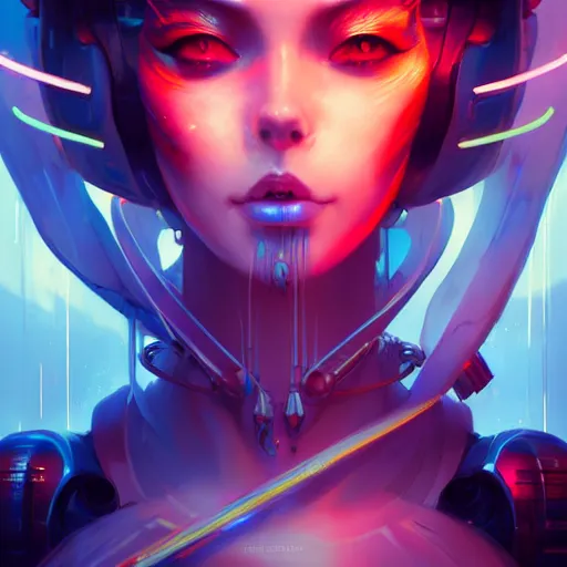 Image similar to a portrait of a beautiful cybernetic geisha, cyberpunk concept art by pete mohrbacher and wlop and artgerm and josan gonzales, digital art, highly detailed, intricate, sci-fi, sharp focus, Trending on Artstation HQ, deviantart, unreal engine 5, 4K UHD image