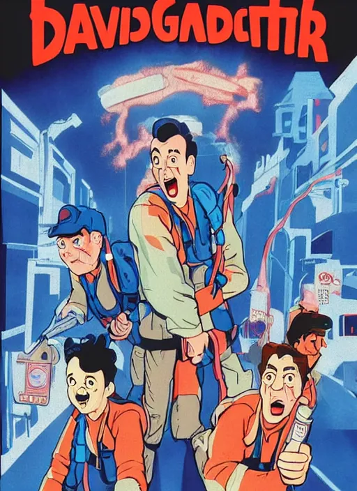 Image similar to a poster of the real ghostbusters ( 1 9 8 6 ) and david lynch, poster art by john carpenter, featured on deviantart, toyism, movie poster, concert poster, poster art, highly detailed