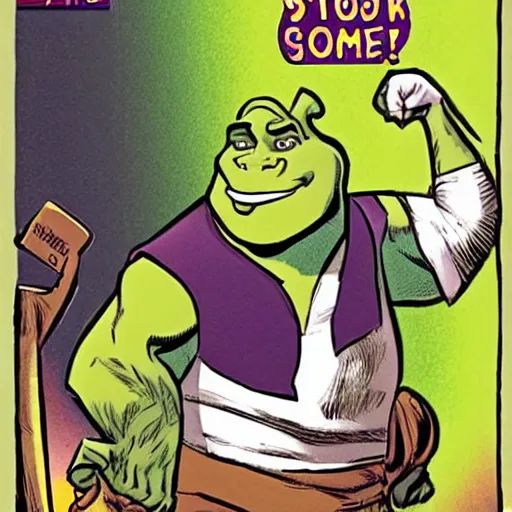 Prompt: Comic Book Cover of Shrek