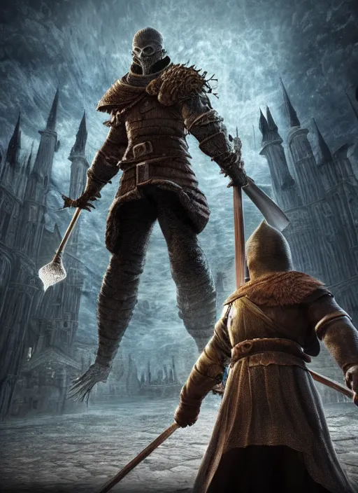 Image similar to portrait wizard bob ross in darksouls universe in anor londo, studio lights, 8 k hd.