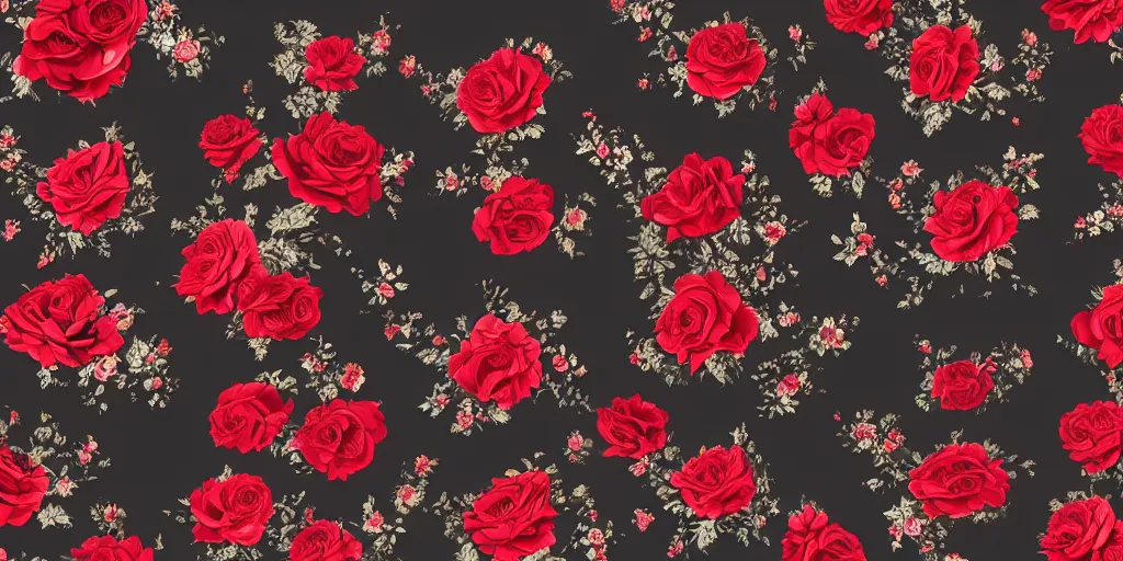 Prompt: black dress in the style of rococo ， victorian era ， red roses element ， dreamy, soft, backlight, luminescence ， highly detailed, 8 k h 1 0 2 4