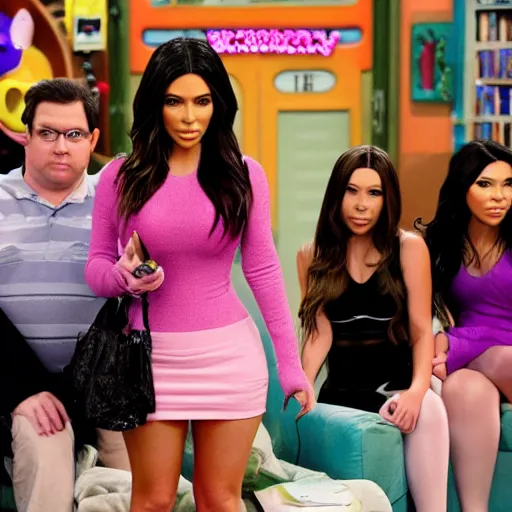 Image similar to Icarly with kim kardashian as Carly, 8k full HD photo, cinematic lighting, anatomically correct, oscar award winning, action filled, correct eye placement,