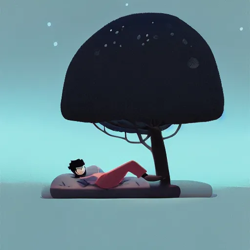 Image similar to Man sleeping under a sakura tree during a full moon by goro fujita, digital art