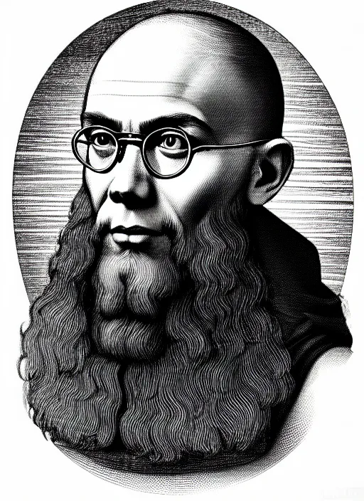 Image similar to portrait saint maximilian kolbe graphic in the art style of leonardo da vinci pencil, ultra detailed illustration vector line pencil highly detailed