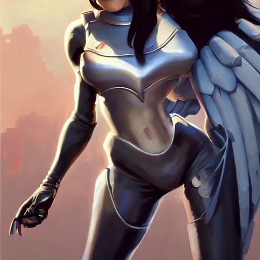 Image similar to greg manchess portrait painting of battle angel alita as overwatch character, totally whack, medium shot, asymmetrical, profile picture, organic painting, sunny day, matte painting, bold shapes, hard edges, street art, trending on artstation, by huang guangjian and gil elvgren and sachin teng